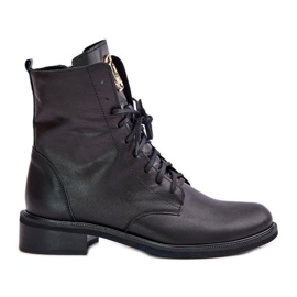Zazoo 2955 Leder-Worker-Stiefeletten mit goldenem Detail auf der Zunge, Schwarz