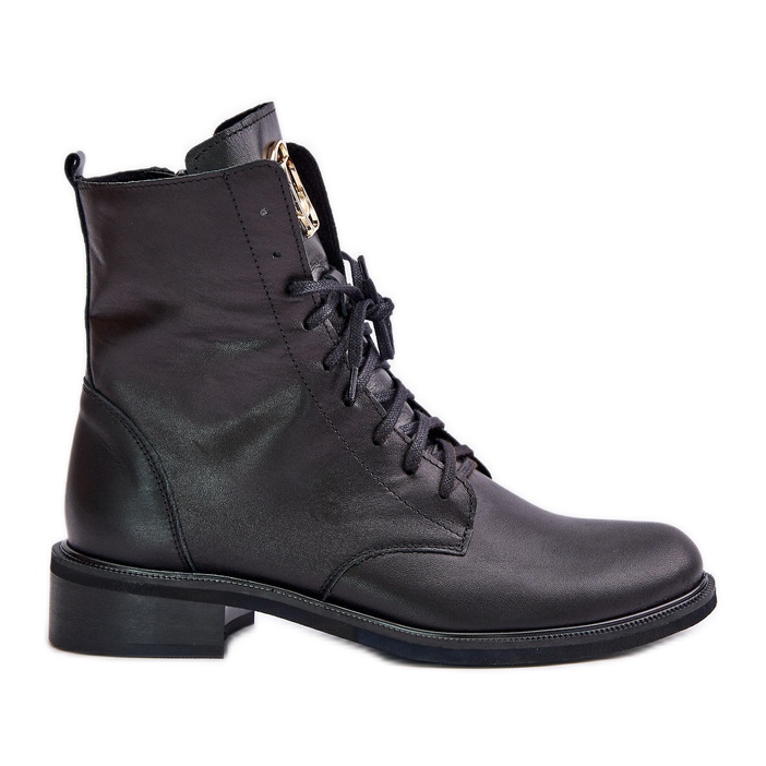 Zazoo 2955 Leder-Worker-Stiefeletten mit goldenem Detail auf der Zunge, Schwarz