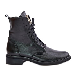 Zazoo 2955 Lack-Worker-Stiefeletten mit goldenem Detail an der Zunge, Schwarz