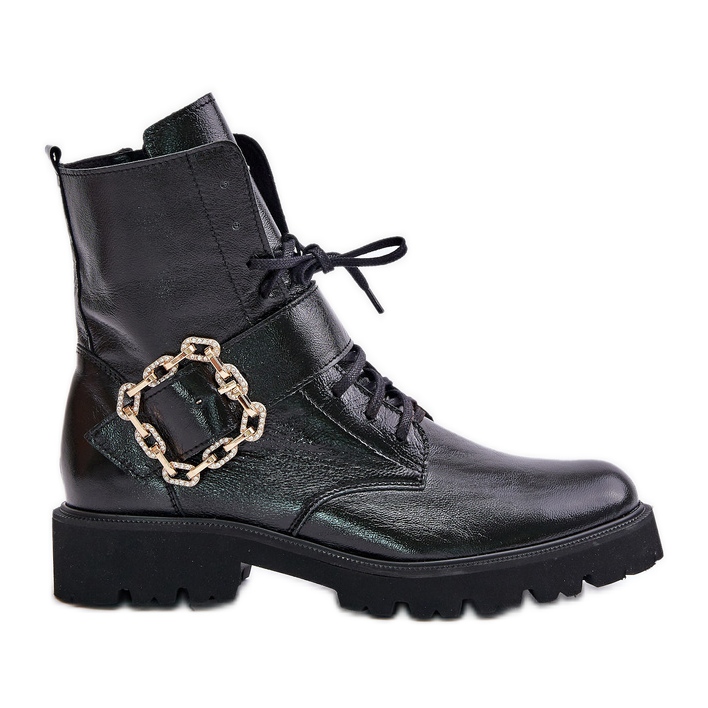 Zazoo 2951 Stiefeletten aus Lackleder mit Zierschnalle, schwarz