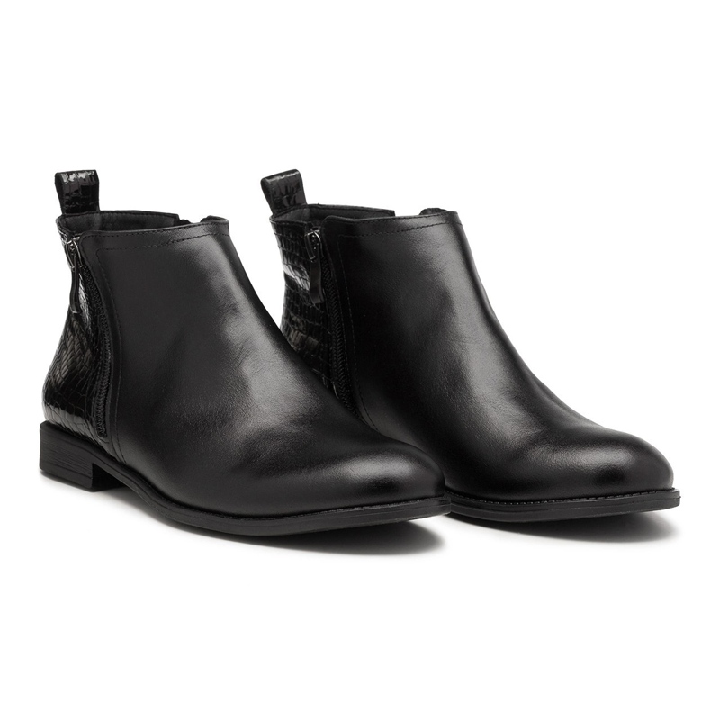 BUTDAM Btz Aurora Herbststiefel aus schwarzem Leder mit flachem Absatz