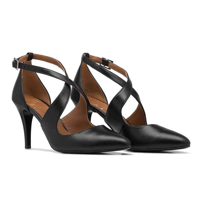 BUTDAM Schwarze Xena-Tanzabsätze mit spitzer Spitze und Riemen