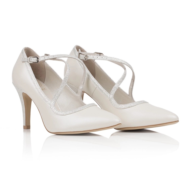 BUTDAM Hochzeitsschuhe, Tanz-High-Heels mit Kreuzriemen, Ecru-Perle beige
