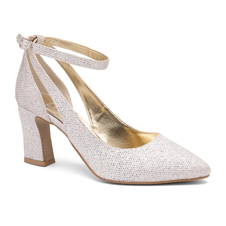 BUTDAM Silberne glitzernde, stabile Mila-Pumps mit Riemen um den Knöchel silber-