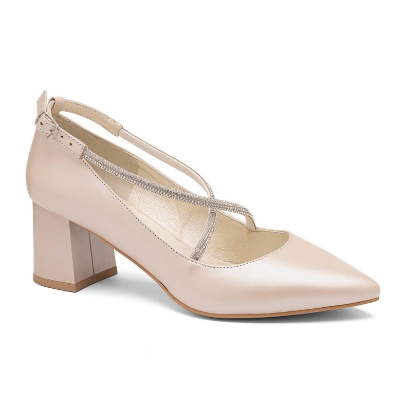 Niedrige Pumps mit dekorativen Kreuzriemen, beige BUTDAM
