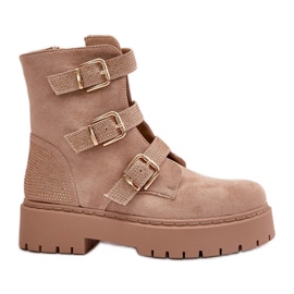 Beige isolierte Damenstiefel mit Schnallen Tiaeliana