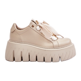 Damen-Sneaker auf massiver Sohle mit Goldverzierung CheBello 4530 Beige