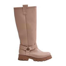 Overknee-Stiefel für Damen aus Leder Lewski 3615 Beige