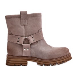 Flache Damenstiefel aus Wildleder Lewski 3610 Cappucino beige