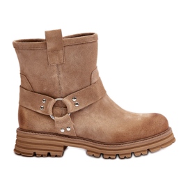 Flache Damenstiefel aus Wildleder Lewski 3610 Beige