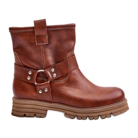 Flache Damenstiefel aus Leder Lewski 3610 Braun