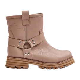 Flache Damenstiefel aus Leder Lewski 3610 Beige