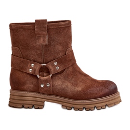 Flache Damenstiefel aus Wildleder Lewski 3610 Braun
