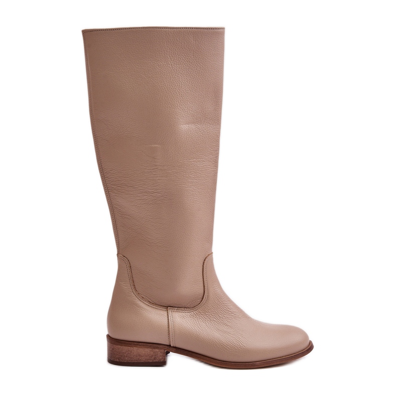 Lewski Damen-Lederstiefel mit mittlerer Wade und Reißverschluss links 3616 Beige