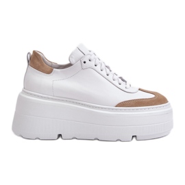 Ledersneaker auf massivem Plateau Lewski 3635/X Weiß-Beige