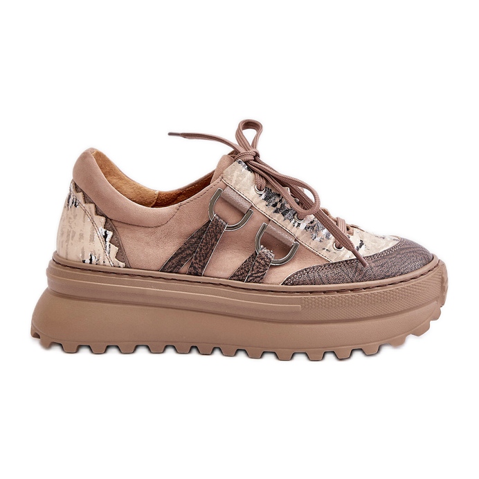 Damen-Ledersneaker auf der Plattform Maciejka 06562-10 Dunkelbeige