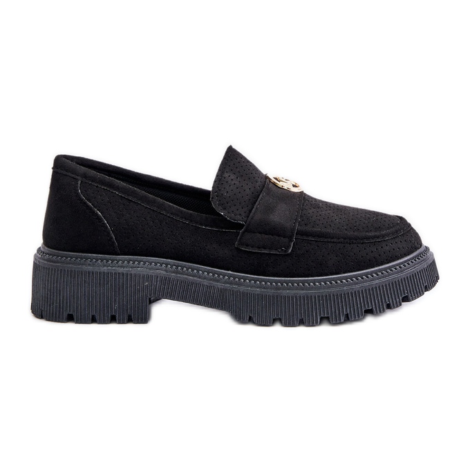 Damen-Brogues-Mokassins mit Golddetail, schwarzes Arilva