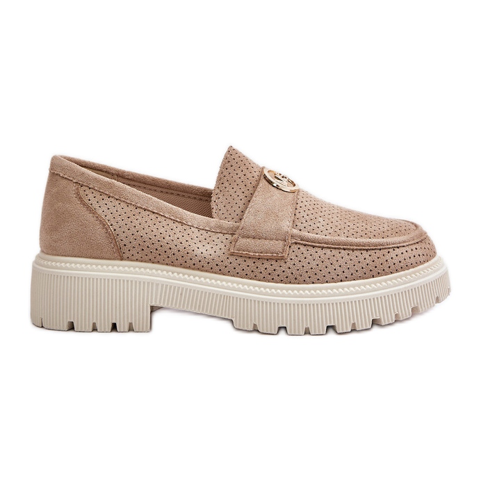 Damen-Brogues-Mokassins mit Golddetail Khaki Arilva beige