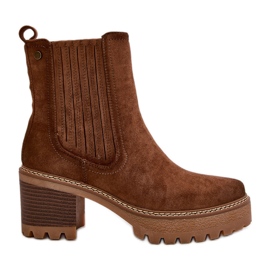 Damen-Stiefel mit hohem Absatz aus Öko-Wildleder, warmes Braun Nevitas