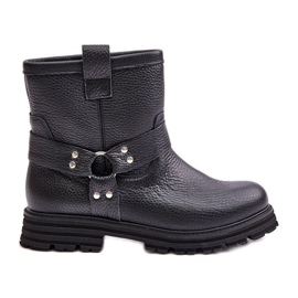 Flache Damenstiefel aus Leder Lewski 3610 Schwarz