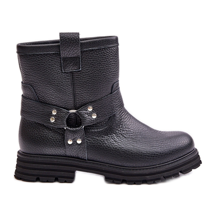 Flache Damenstiefel aus Leder Lewski 3610 Schwarz