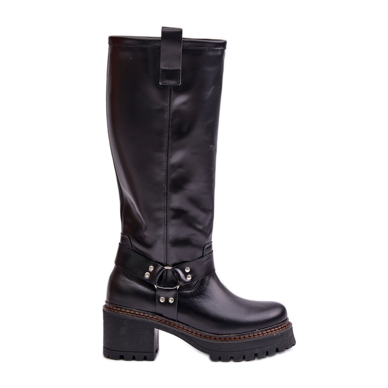 Overknee-Stiefel für Damen aus Leder Lewski 3432 Schwarz