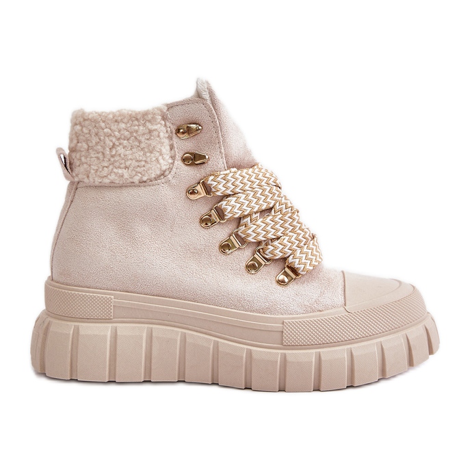 Isolierte Trapper-Stiefel für Damen auf der Plattform, Beige Alcyhen