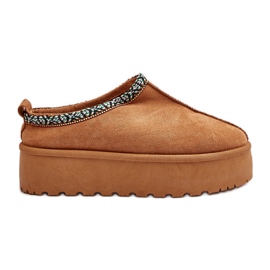 Damen-Plateauhausschuhe mit Stickerei Camel Neroma beige