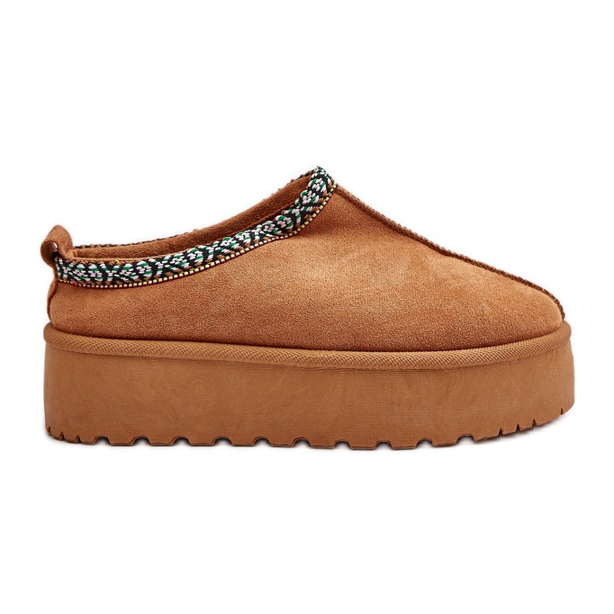 Damen-Plateauhausschuhe mit Stickerei Camel Neroma beige