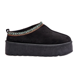 Damen-Plateauhausschuhe mit Stickerei, Schwarz Neroma