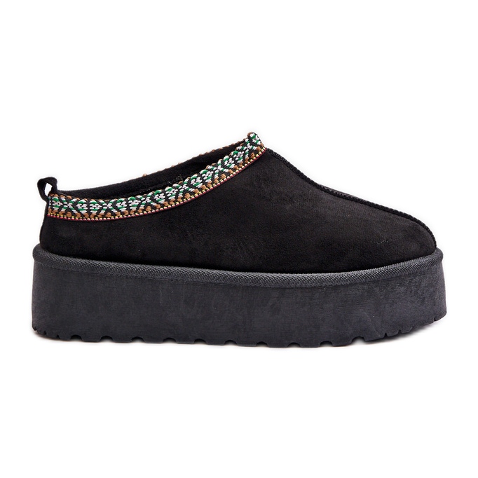 Damen-Plateauhausschuhe mit Stickerei, Schwarz Neroma
