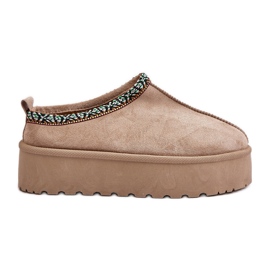 Damen-Plateauhausschuhe mit Stickerei, Beige Neroma