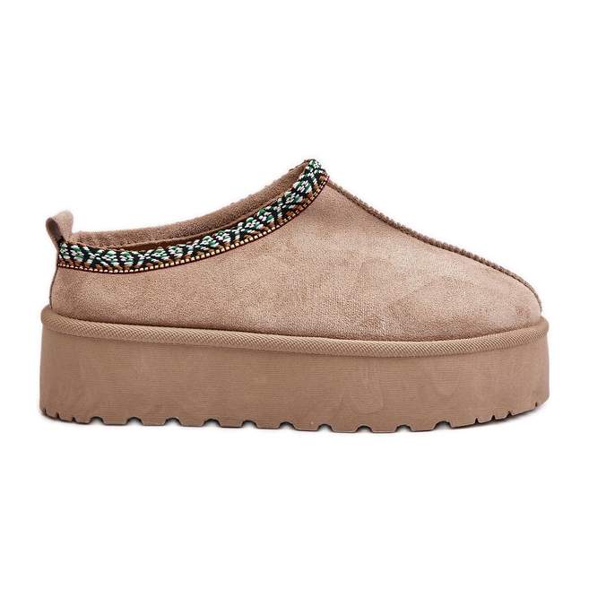 Damen-Plateauhausschuhe mit Stickerei, Beige Neroma