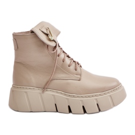 Zazoo 60511 Damen-Lederstiefel auf der warmen beigefarbenen Plattform