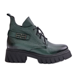 Zazoo 60483 Damen-Leder-Low-Top-Stiefel Warmed Dark Green grün