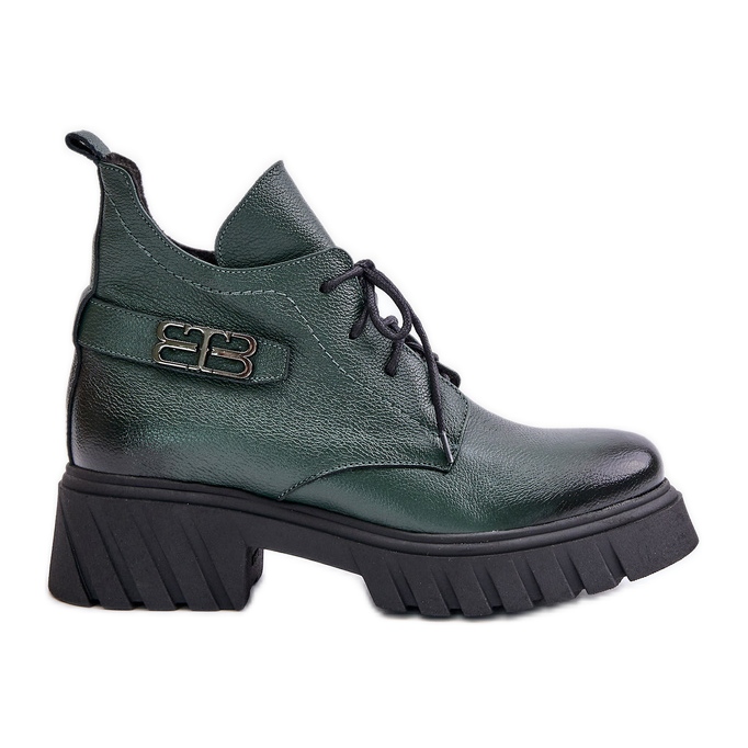 Zazoo 60483 Damen-Leder-Low-Top-Stiefel Warmed Dark Green grün