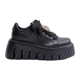 Damen-Sneaker auf massiver Sohle mit Goldverzierung CheBello 4530 Schwarz