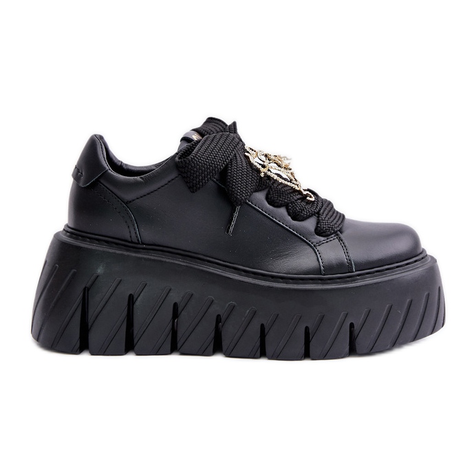 Damen-Sneaker auf massiver Sohle mit Goldverzierung CheBello 4530 Schwarz