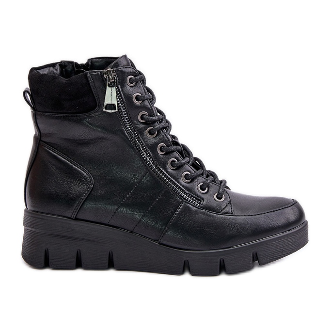 Leichte, isolierte Damenstiefeletten mit Plateau und Keilabsatz, Black Savindria schwarz