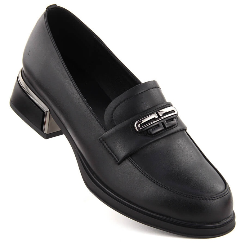 Damen-Lederschuhe mit dekorativem Absatz, schwarz Vinceza 77102