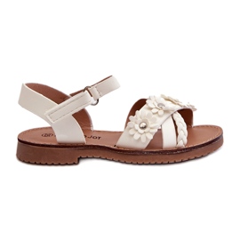 Mädchensandalen mit Klettverschluss mit weißen Blumen befestigt