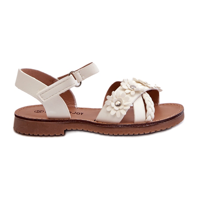 Mädchensandalen mit Klettverschluss mit weißen Blumen befestigt
