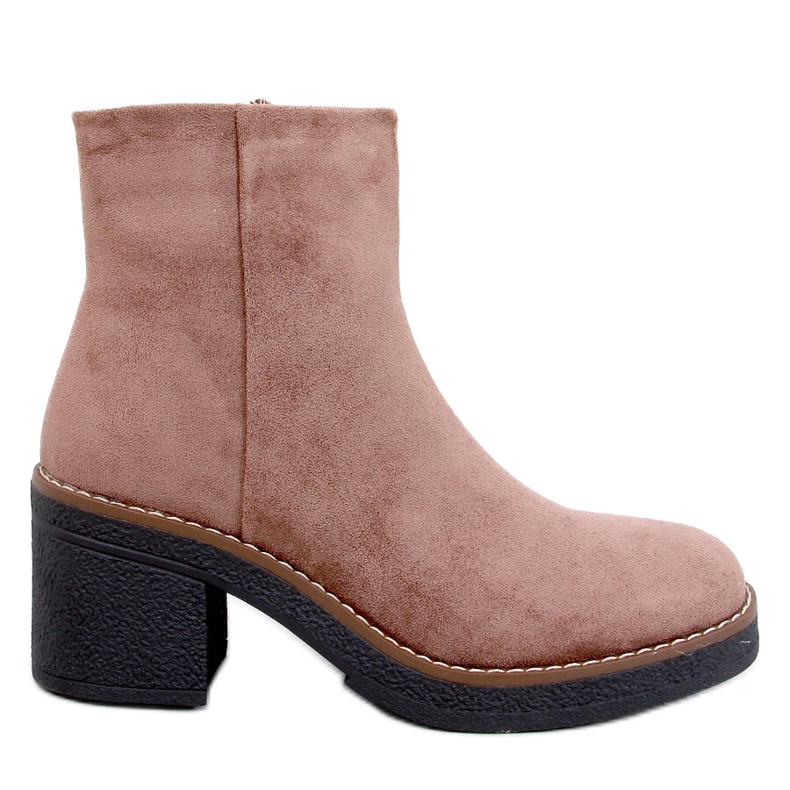 Eliza Khakifarbene Wildleder-Stiefeletten mit breitem Absatz beige