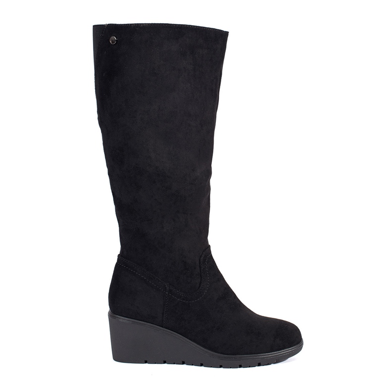 Damen-Keilstiefel aus schwarzem Wildleder