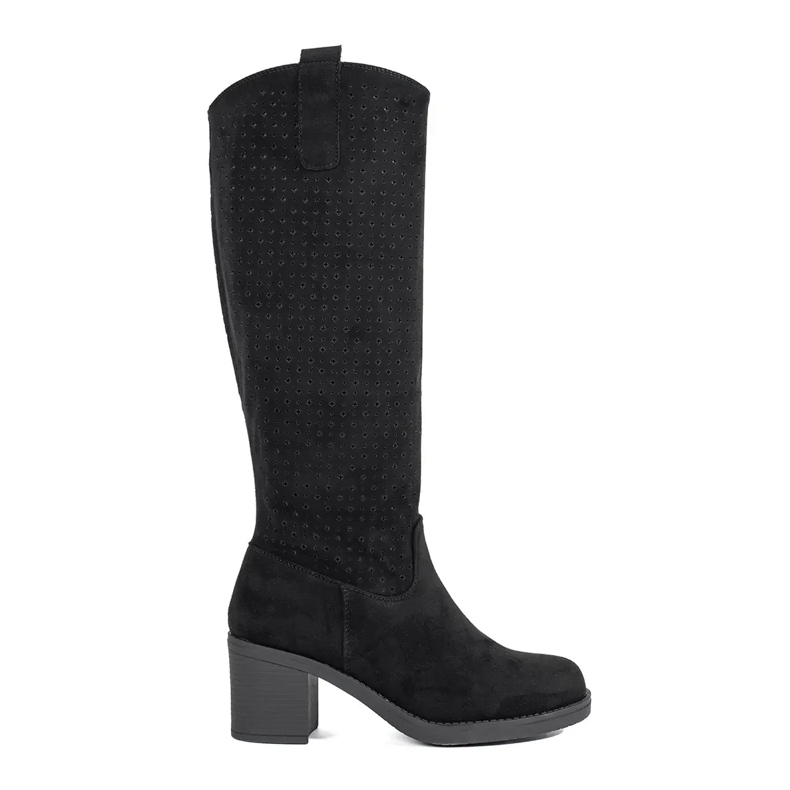 Durchbrochene schwarze Wildlederstiefel