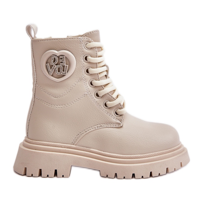 Beigefarbene Evaliraea-Mädchenstiefel mit Fellfutter und Reißverschluss