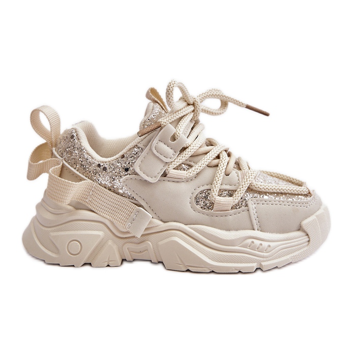Beige Kinder-Sneaker mit Liatoma-Pailletten verziert