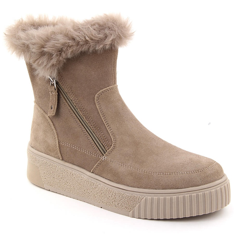 Damenstiefel aus beigem Wildleder mit Fell Filippo DBT6484