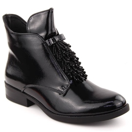Damen-Stiefeletten aus Lackleder mit Perlen, schwarz S.Barski