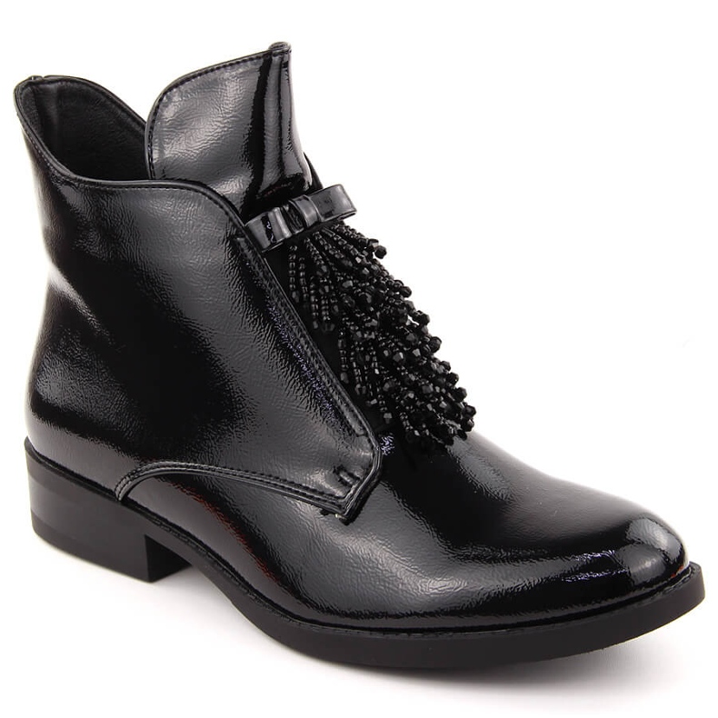 Damen-Stiefeletten aus Lackleder mit Perlen, schwarz S.Barski
